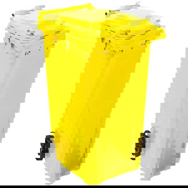 Yellow 240L Standard Sized Outdoor Recycling Wheelie Bin With Rubber Wheels & Lid
