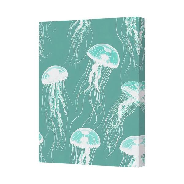 Benjamin Tate Design Jellyfish Canvas Wall Art Teal Ocean Scene Modern Home Decor