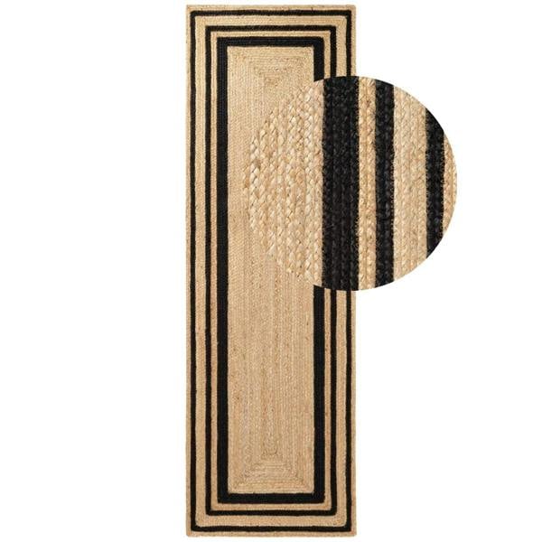 Beige and black striped rug on a white background