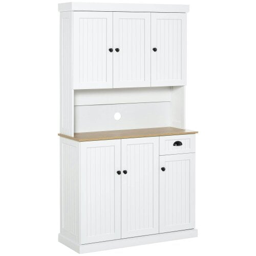 Wyld Haus Moviel 180cm Tall Wooden White Kitchen Storage Cabinet With Open Counter Drawers And 6 Doors