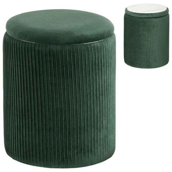 Storage Ottoman Modern Velvet Round Foot Stool for Living Room Bedroom 45 cm Dark Green