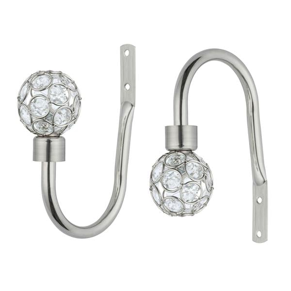 A.Unique Home Pair of Beaded Gem Metal Holdbacks (Pair of Holdbacks) - Brushed Steel
