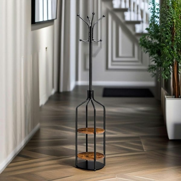 Rafaelo Mobilia Coat Stand with 2 Shelves and 8 Hooks