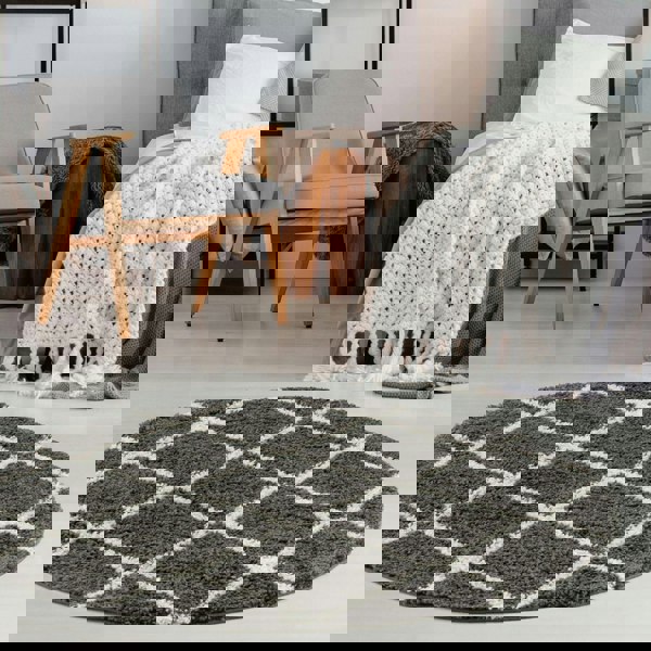 Moroccan Design Thick Shaggy Area Rugs Dark Grey