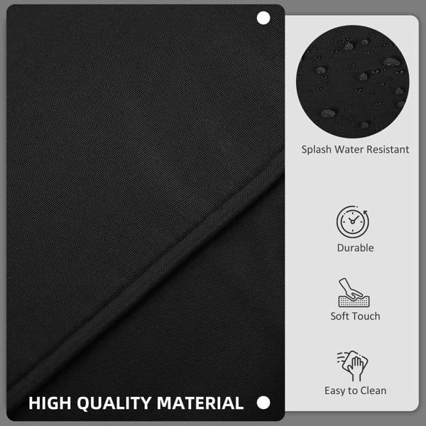 Black polyester cushion cover fabric close-up with textured, water-resistant weave
