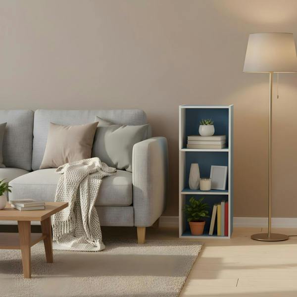 WALPLUS 3-Tier Open Shelf Bookcase, White/Light Blue 11003WH/LBL | Stylish Wall Art for Modern Homes