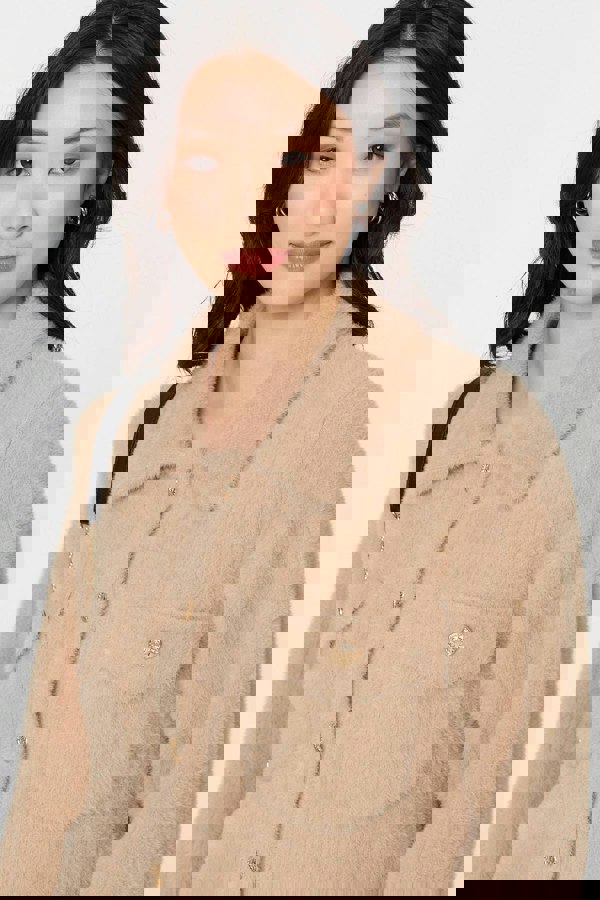 Beige | Textured Button Front Boxy Shacket
