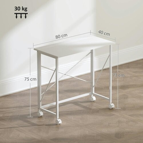 Wyld Haus Romira 80cm Metal White Folding Desk Lockable Wheels