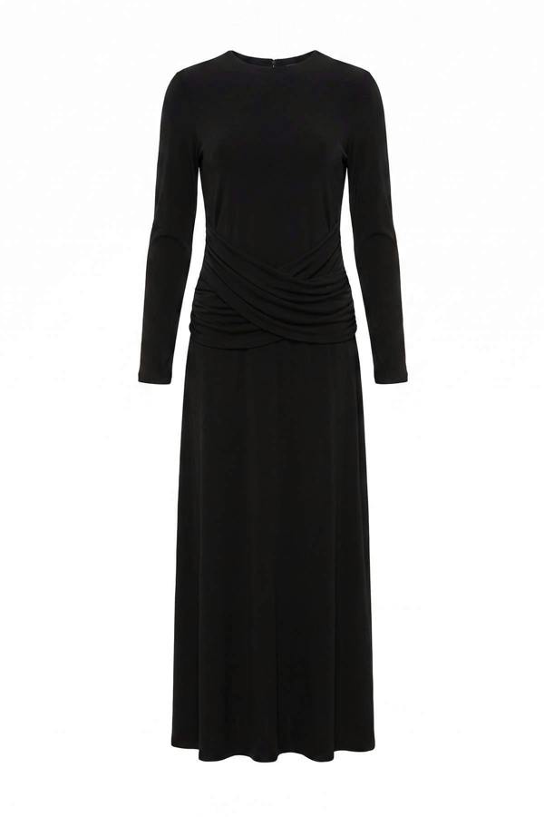High Neck Long Sleeve A-Line Maxi Dress