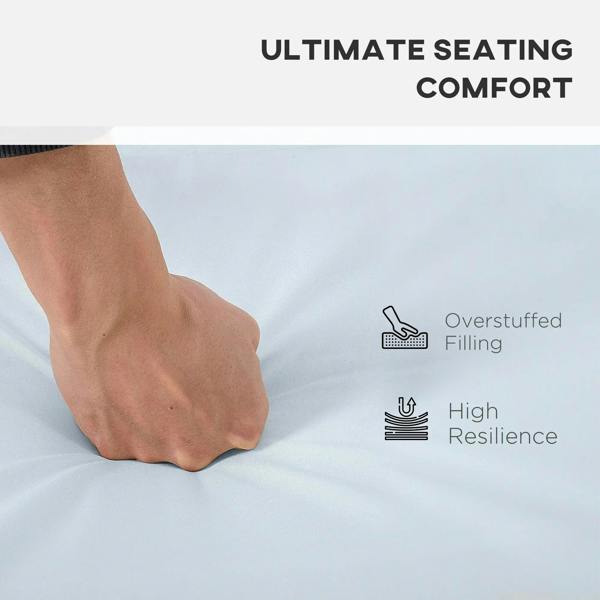 Grey thick, overstuffed seat cushion pad with smooth top surface