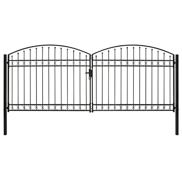 Berkfield Fence Gate Double Door with Arched Top Steel 400x175 cm Black