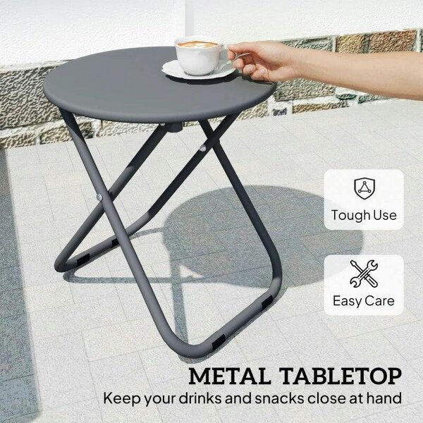 Patio Bistro Set, Folding Patio Furniture Set with 2 Chairs and Table, Grey