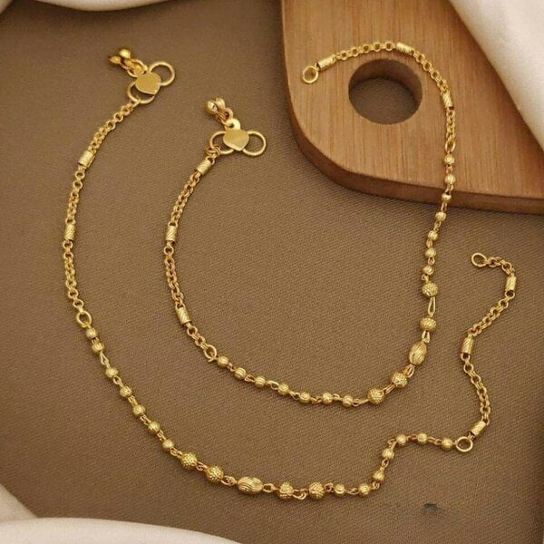 The Colourful Aura Golden Brass Rounds Beaded Minimalist Boho Slim Foot Indian Payal Anklet