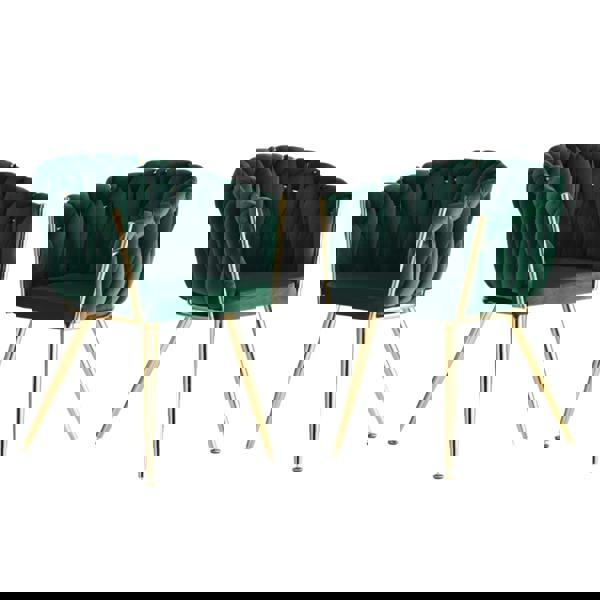 Life Interiors Set of 2 Roma Knot Velvet Armchairs with Gold Metal Legs, Modern Tufted Design for Living Room