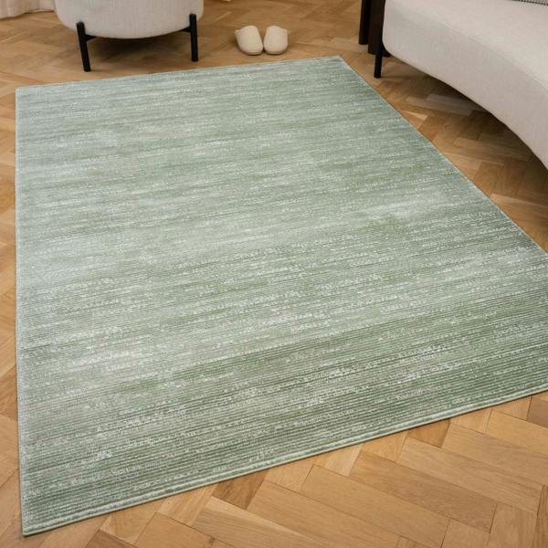 Carmel green striped design rug, textured pile, durable material, anti-allergic, easy-care | THE RUGS