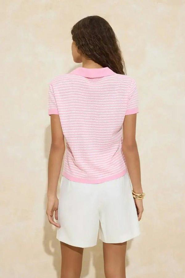 Hoxton Gal Striped Polo Neck Knit Mid-Length Blouse