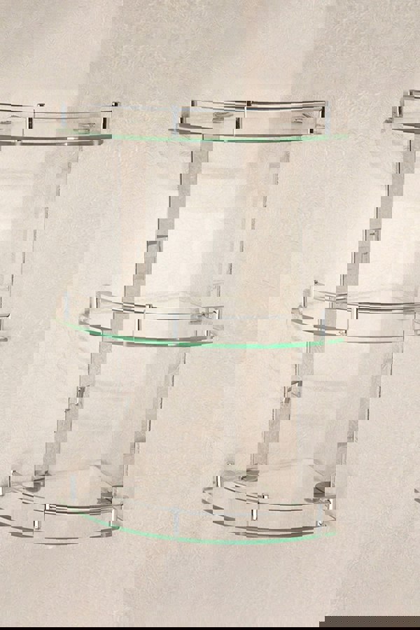 Living and Home 3 Tiers Tempered Glass Corner Shelf with Steel Bathroom Rail Wall Mounted