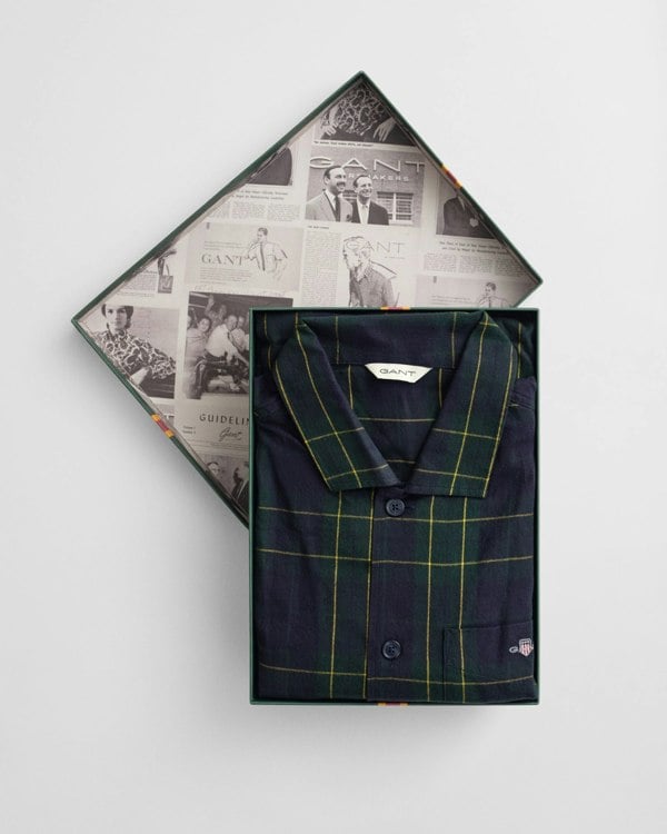 GANT Mens Flannel Check Pyjama Set Gift Box - 338 Forest Green - CHO - Designer Mens Pyjamas Loungewear & Robes