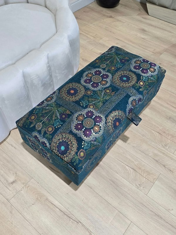 PREMIUM LOOP FLORAL GREEN PATTERN FOOTSTOOL CIRCLE BENCH COFFEE TABLE - ISTOOLS