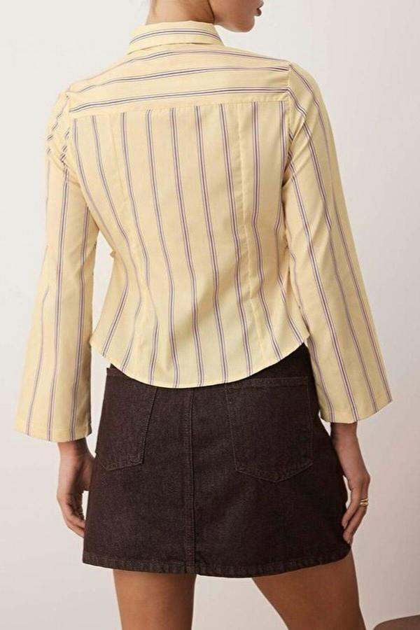 WOVCOR Striped Shirt with Adjustable Waist and Wide Sleeves