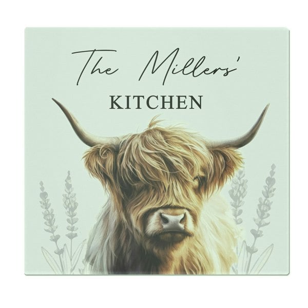 Personalised Memento Company Personalised Highland Cow Glass Chopping Board