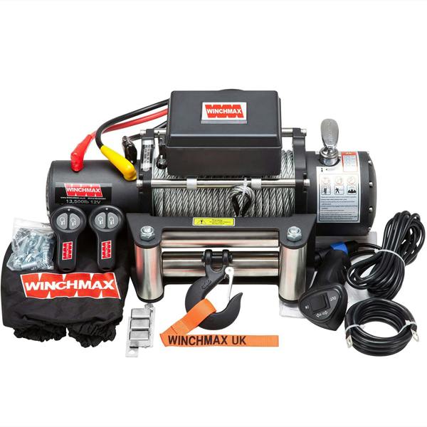 Winchmax 13,500lb (6,123kg) 12V Military Grade Winch 26m x 95mm Steel Rope, Remotes
