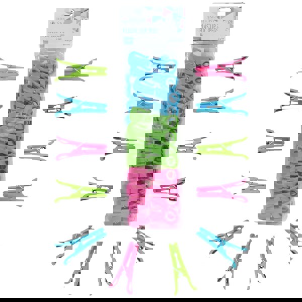 JVL Plastic Peg Basket, Grey with 48 Prism Clip Pegs with Hooks, Multi
