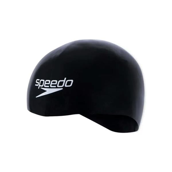 Black Speedo Fastskin racing cap with white logo texture