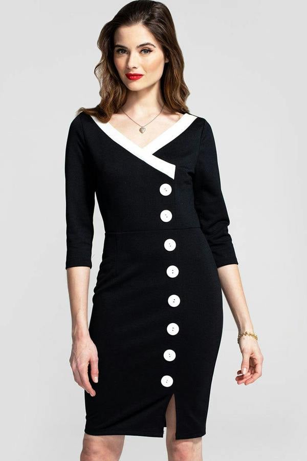 HotSquash 50s Silky Trimmed Button Wiggle Dress
