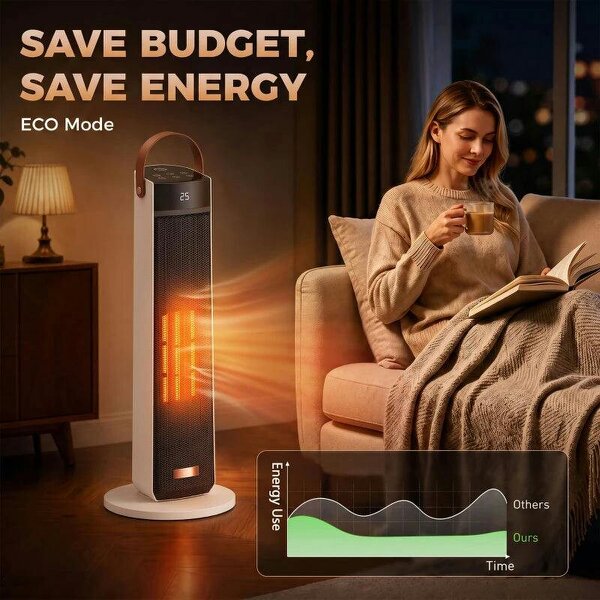 Portable Space Heater with Realistic Flame Effect, 2000W Ceramic Heater with Eco Mode, Adjustable Thermostat, Remote