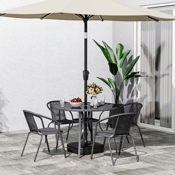 Outdoor Round Dining Set Tempered Glass Table and Rattan Chairs Garden Dining Sets Living and Home