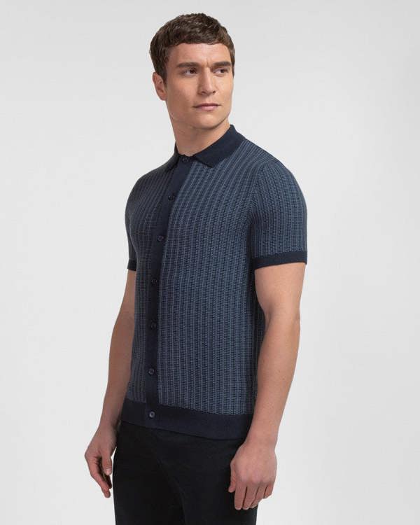 Steel & Jelly Heston - Stripe Textured Knitted Short Sleeve Shirt