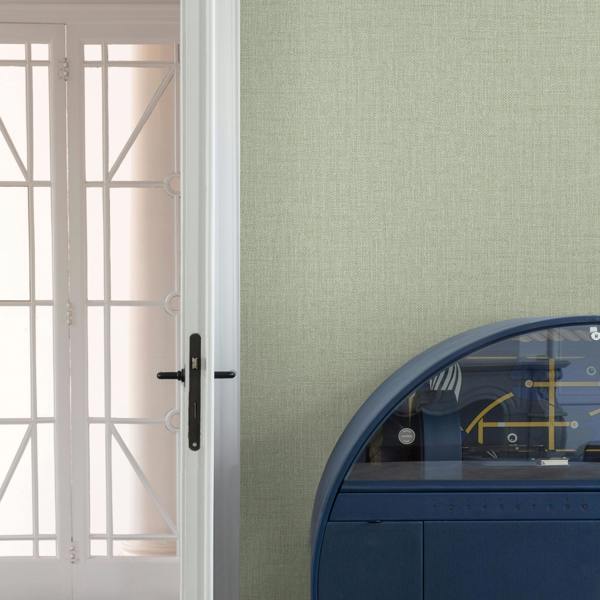 Grandeco Boutique Trente Linen Effect Luxury Weight Embossed Wallpaper, Green Cyan