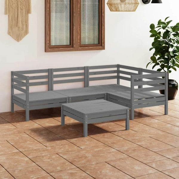 Berkfield 5 Piece Garden Lounge Set Solid Pinewood Grey