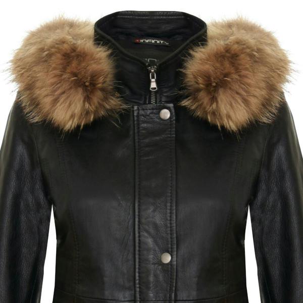 Infinity Leather Womens Leather Hooded Parka Jacket-Putian