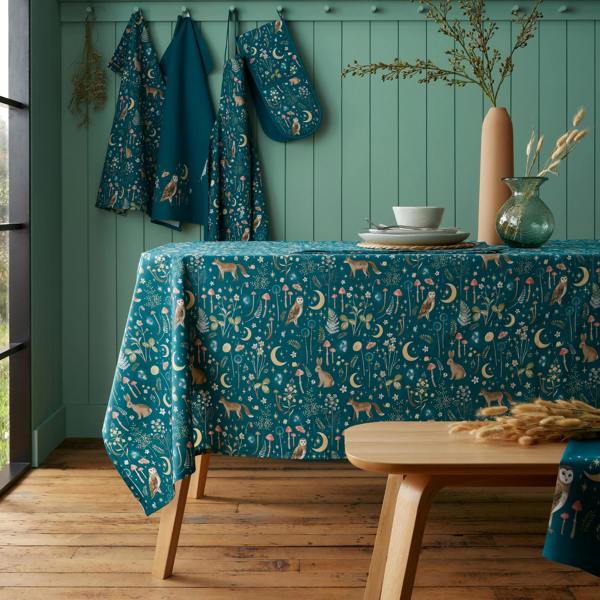 Catherine Lansfield Enchanted Twilight Animals Cotton Table Cloth Green