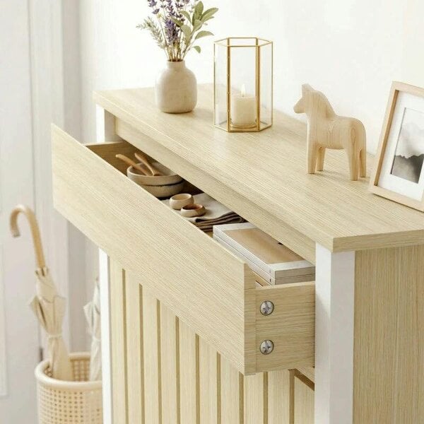 Bobobiy 93 x 88.5cm Rustic-Look Radiator Cover - Oak