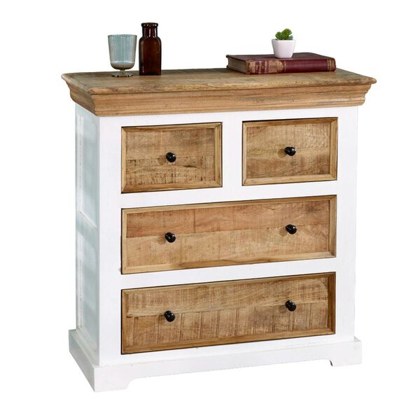 Wyld Haus Alington White and Natural Solid Mango Wood Four Drawer Chest
