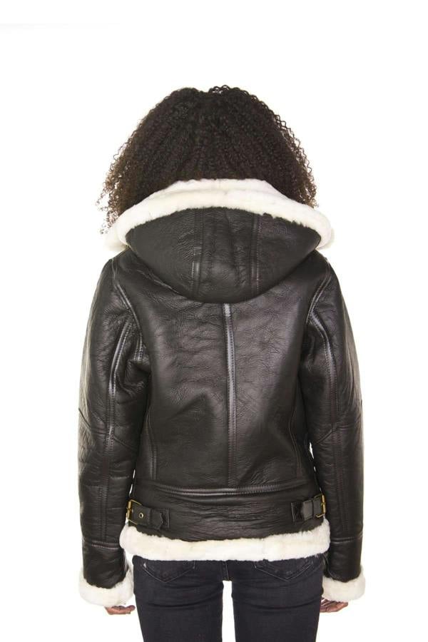 Infinity Leather Womens Hooded Sheepskin Flying Leather Jacket-Orford