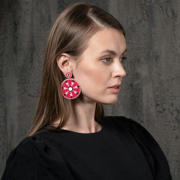 Large Pink Beaded Statement Earrings for Women - namana.london