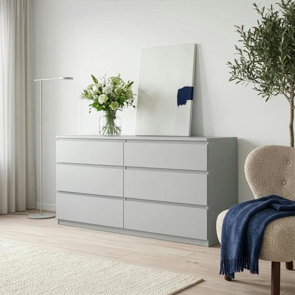 Edmore 6 Drawer Wide Chest in Light Grey