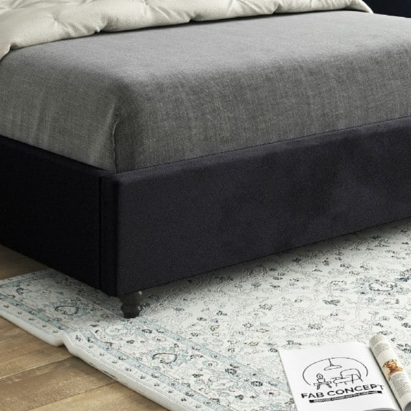 Casa Magna Volta Straight Winged Upholstered Soft Velvet Bed Frame - Black