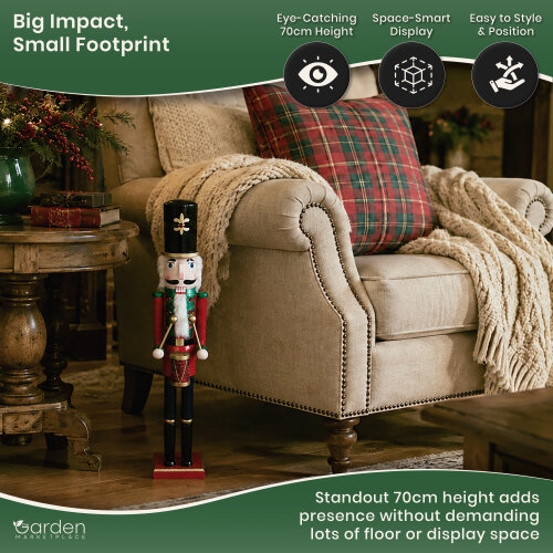 Large 70cm Christmas Nutcracker Figure in Red Coat & Black Hat, Traditional Indoor Festive Decoration, Matching Style Available