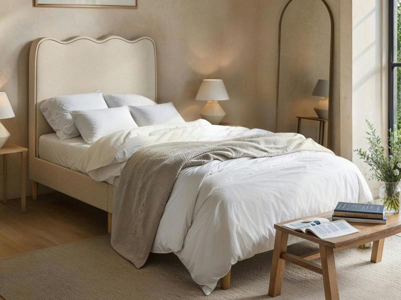 Flair Ellis Single Bed with Cloud Headboard Beige Woven