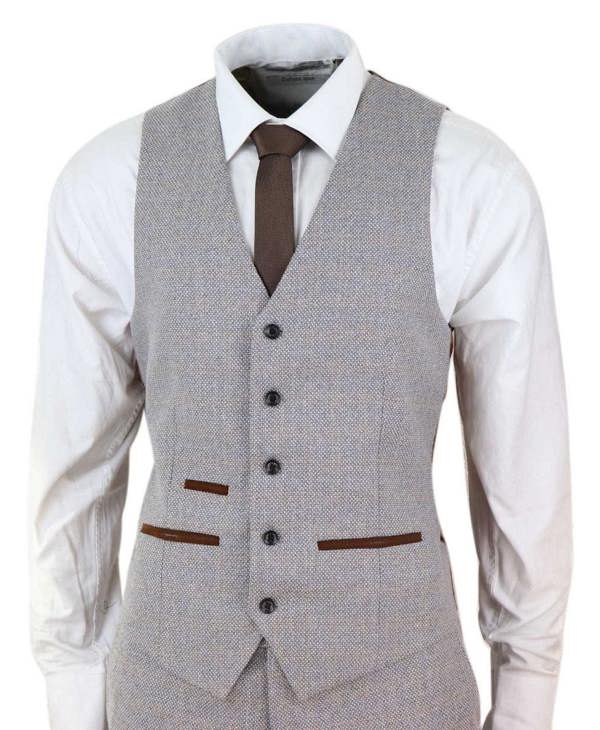 Paul Andrew Mens 3 Piece Cream Tweed Check Vintage Retro Suit
