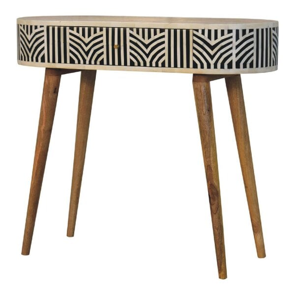 Wyld Haus Honolulu Monochrome Black and White Bone Inlay Console Table with Storage Drawer