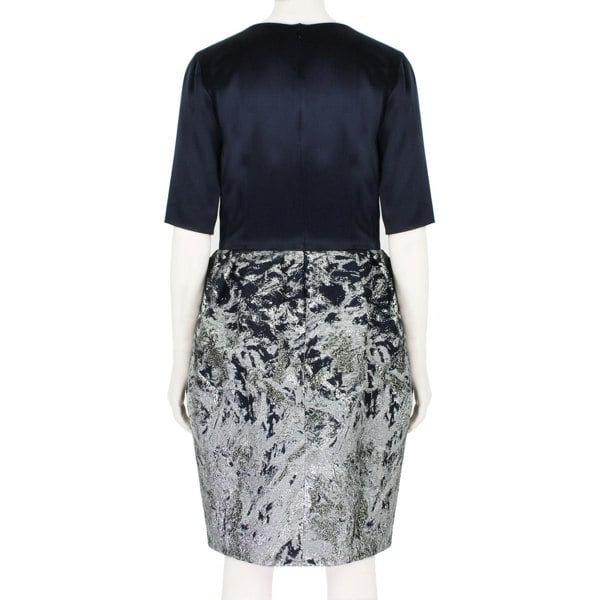 Prabal Gurung Midnight Blue Satin Silver Jacquard Bubble Skirt Dress