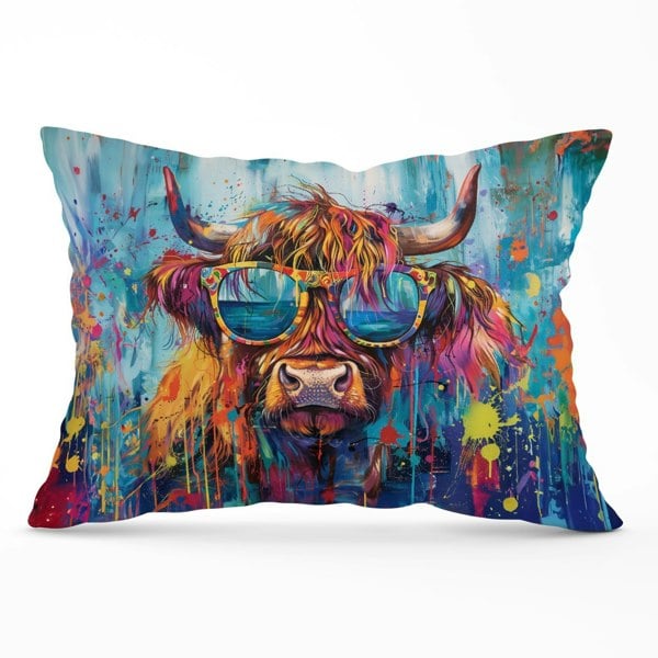 Warren Reed Splashart Highland Cow With Glasses Cushions