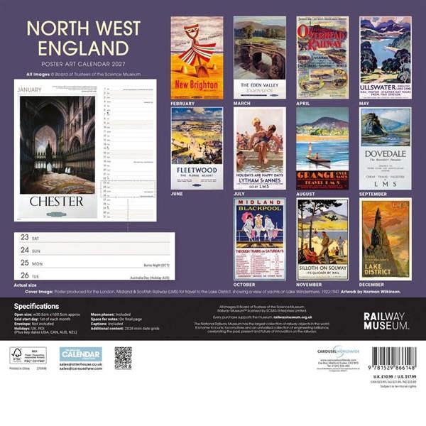 National Railway Museum, North West England Poster Art Calendar 2027, Wall Calendars, Month To View, Travel, Gift