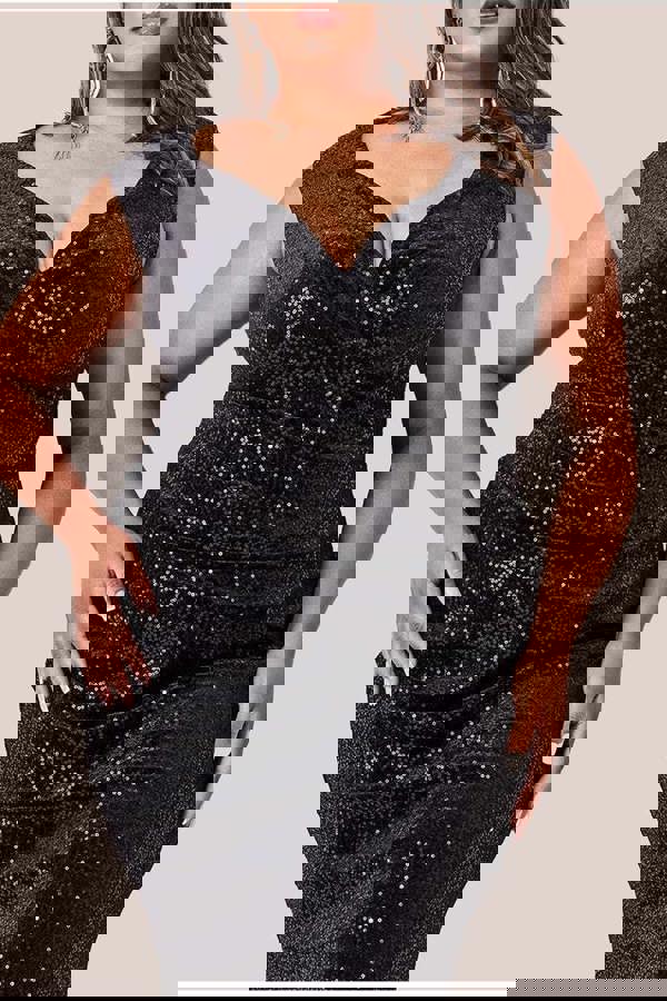 Sequin & Velvet Bardot Maxi Dress - Black DR3623P